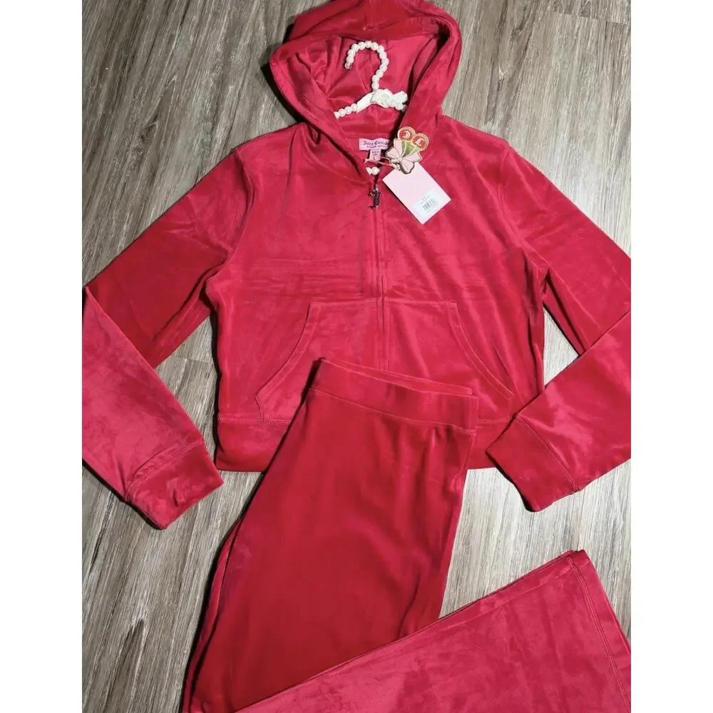 JUICY COUTURE NWT Velour Tracksuit Bling OG Hoodie & Pant's Color Flash Sz Large